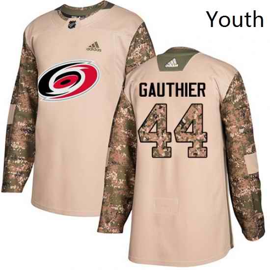 Youth Adidas Carolina Hurricanes 44 Julien Gauthier Authentic Camo Veterans Day Practice NHL Jersey
